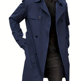 kkboxly  Plus Size Men's Trendy Windbreaker Double-breasted Belt Lapel Casual Slim Long Jacket  Coat