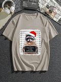 kkboxly Mens Casual Raccoon With Christmas Hat Mid Stretch Crew Neck Short Sleeve Graphic Tee, Male Clothes For Christmas