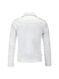 kkboxly  Stylish Slant Placket Biker Jacket, Men's Casual Solid Color Belt Zip Up Turndown Collar Faux Leather Jacket For Spring Fall