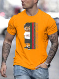 kkboxly  Teddy Bear Men's Trendy T-shirt For Summer Outdoor, Casual Bejirog Letter Print Mid Stretch Crew Neck Tee Short Sleeve Graphic Stylish Top