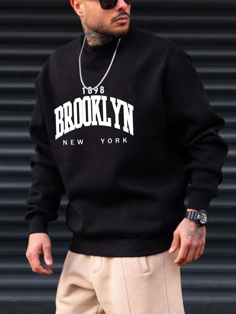 kkboxly  Brooklyn Print, Men’s Pullover Sweatshirt, Casual Crew Neck Jumper For Spring Fall, Moisture Wicking And Breathable Sweater, As Gifts