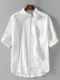 kkboxly  Men's Linen Short Sleeve Shirt, Casual Comfy Shirt For Summer, Mens Clothing