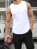 kkboxly  Solid Color Casual Slightly Stretch Round Neck Tank Top, Men's Tank Top For Summer Outdoor Gym Workout