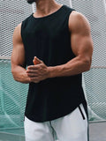 kkboxly  Solid Color Casual Slightly Stretch Round Neck Tank Top, Men's Tank Top For Summer Outdoor Gym Workout