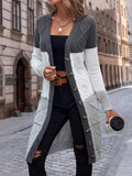 kkboxly  Color Block Button Up Knit Cardigan, Casual Long Sleeve Longline Sweater With Pocket, Women's Clothing