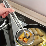 kkboxly 1pc Multifunctional Stainless Steel Tongs - Easy to Clean, Frying Tools for Excess Grease Removal, Kitchen Essentials for Apartment and School