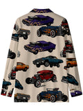kkboxly  Vintage Car Pattern Men's Shirt Top Turn-Down Collar Long Sleeve Closure Male Casual Shirt For Men Daily Vacation Streetwear