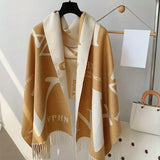 Stylish Letter Jacquard Scarf Elegant Color Block Thick Soft Warm Tassel Shawl Autumn Winter Imitation Cashmere Coldproof Neck Scarf