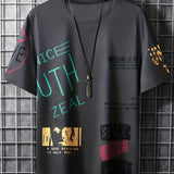 kkboxly  Men's Stylish Slogan Print Trendy T-shirt, Crew Neck Short Sleeve Tops, Graphic Tee Men's Clothes Summer, Men's Outfits