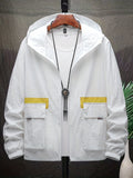 kkboxly  Lightweight Hooded Windbreaker Sun-protective Jacket, Men's Casual Zip Up Jacket Coat For Spring Fall Outdoor Hiking Camping Cycling