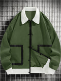 realaiot  Men's Casual Big Pocket Varsity Jacket, Chic Button Up Bomber Jacket