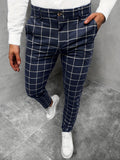kkboxly  Elegant Chic Plaid Slacks, Men's Casual Vintage Style Slightly Stretch Dress Pants For Business Banquet
