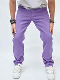 Y2K Violet Loose Fit Jeans, Men's Casual Retro Style Denim Pants For Spring Summer