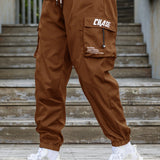 kkboxly kkboxly  Trendy Chase Letter Pattern Cargo Pants, Men's Multi Flap Pocket Trousers, Loose Casual Outdoor Pants, Men's Work Pants Outdoors Streetwear Hip Hop Style