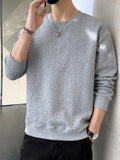 kkboxly  Men's Simple Textured Crew Neck Long Sleeve Pullover Sweatshirt