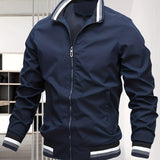 kkboxly  Men's Casual Bomber Jacket, Casual Zip Up Windbreaker Jacket For Outdoor Activities