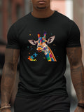 kkboxly Giraffe And Puzzle Pieces Print T Shirt, Tees For Men, Casual Short Sleeve T-shirt For Summer