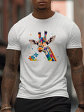 kkboxly Giraffe And Puzzle Pieces Print T Shirt, Tees For Men, Casual Short Sleeve T-shirt For Summer