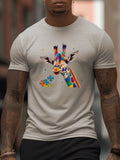kkboxly kkboxly Giraffe And Puzzle Pieces Print T Shirt, Tees For Men, Casual Short Sleeve T-shirt For Summer
