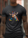 kkboxly Giraffe And Puzzle Pieces Print T Shirt, Tees For Men, Casual Short Sleeve T-shirt For Summer