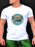 kkboxly kkboxly Comic Cruise Pattern Men's Casual Short Sleeve Crew Neck T-shirt, Summer Holiday