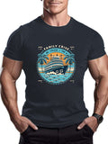 kkboxly kkboxly Comic Cruise Pattern Men's Casual Short Sleeve Crew Neck T-shirt, Summer Holiday