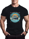 kkboxly kkboxly Comic Cruise Pattern Men's Casual Short Sleeve Crew Neck T-shirt, Summer Holiday