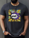 kkboxly kkboxly Comic Balloon 'WHAT?!' Print T-shirt For Men, Trendy Short Sleeve Top, Men's Clothing