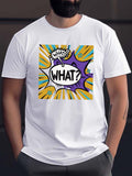 kkboxly kkboxly Comic Balloon 'WHAT?!' Print T-shirt For Men, Trendy Short Sleeve Top, Men's Clothing
