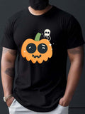 kkboxly Spooky Halloween Theme Print Tees For Men, Casual Crew Neck Short Sleeve T-Shirt, Comfortable Breathable T-shirt