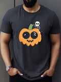 kkboxly Spooky Halloween Theme Print Tees For Men, Casual Crew Neck Short Sleeve T-Shirt, Comfortable Breathable T-shirt