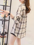 kkboxlyPlaid Pocket Drop Shoulder Shirt, Button Long Sleeve Shirt, Casual Every Day Tops, Women's Clothing