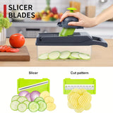 kkboxly 16-in-1 Multifunctional Vegetable Chopper Set - Manual Food Slicer, Dicer, Mandoline, and Cutter with Large Container and Drain Basket - Uncharged Plastic Kitchen Gadget