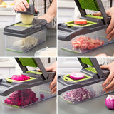 kkboxly 16-in-1 Multifunctional Vegetable Chopper Set - Manual Food Slicer, Dicer, Mandoline, and Cutter with Large Container and Drain Basket - Uncharged Plastic Kitchen Gadget
