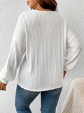 Ribbed Lace Trim V Neck T-Shirt, Casual Long Sleeve Top For Spring & Fall, Women's Clothing