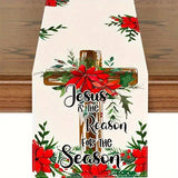 Vibrant Festive Christmas Table Runner - 36"x20"-108"x30" Size, Machine-Made Polyester, Suitable for 2-10 Persons, Holiday Party Essential, 'Jesus is the Reason for the Season' Design, Easy Care, Stain-Resistant, Perfect for Family Gatherings and Celebrat