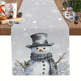 Christmas Snowman & Snowflake Table Runner - Washable Polyester, Perfect for Holiday Dinners, Birthdays, Weddings - Festive Grey Centerpiece Decor