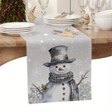 Christmas Snowman & Snowflake Table Runner - Washable Polyester, Perfect for Holiday Dinners, Birthdays, Weddings - Festive Grey Centerpiece Decor