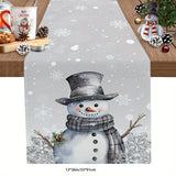 Christmas Snowman & Snowflake Table Runner - Washable Polyester, Perfect for Holiday Dinners, Birthdays, Weddings - Festive Grey Centerpiece Decor