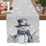 Christmas Snowman & Snowflake Table Runner - Washable Polyester, Perfect for Holiday Dinners, Birthdays, Weddings - Festive Grey Centerpiece Decor