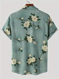 kkboxly  Men's Plus Size Hawaiian Shirt, Flower Printing Lapel Short Sleeve Casual Men Streetwear For Vacation / Leisurewear