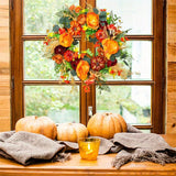 Fall Harvest Peony Wreath with Pumpkins - Artificial Flowers Front Door Decoration, Plastic Maple Leaves, Berries & Pine Cones - Durable Farmhouse Decor for Halloween & Seasonal Celebrations