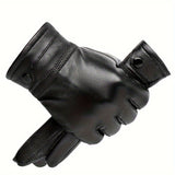 2-Pack of Warm & Touchscreen Men's Faux Leather Gloves for Winter Outdoor Driving & Cycling, Washable Non-Woven Material with Button Closure, Ideal Gift
