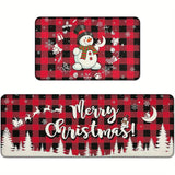 2pc Christmas Carpet, Non Slip Machine Washable, Floor Mat Resistant Door Mat Living Room Bathroom Kitchen, Home Decor