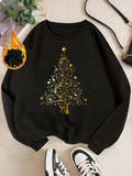 Elegant Christmas Tree & Star Pattern Women's Sweatshirt - Cozy Fleece-Lined Long Sleeve Crew Neck Pullover, Machine Washable