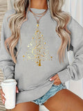 Elegant Christmas Tree & Star Pattern Women's Sweatshirt - Cozy Fleece-Lined Long Sleeve Crew Neck Pullover, Machine Washable