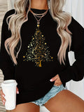 Elegant Christmas Tree & Star Pattern Women's Sweatshirt - Cozy Fleece-Lined Long Sleeve Crew Neck Pullover, Machine Washable