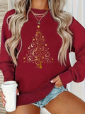 Elegant Christmas Tree & Star Pattern Women's Sweatshirt - Cozy Fleece-Lined Long Sleeve Crew Neck Pullover, Machine Washable