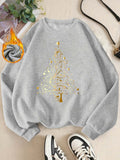 Elegant Christmas Tree & Star Pattern Women's Sweatshirt - Cozy Fleece-Lined Long Sleeve Crew Neck Pullover, Machine Washable