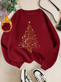 Elegant Christmas Tree & Star Pattern Women's Sweatshirt - Cozy Fleece-Lined Long Sleeve Crew Neck Pullover, Machine Washable